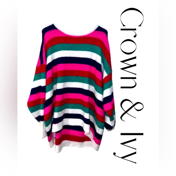 Crown & Ivey Striped Slouchy Mock Turtleneck Sweater Womens Size Lg NWOT!! - Picture 1 of 5